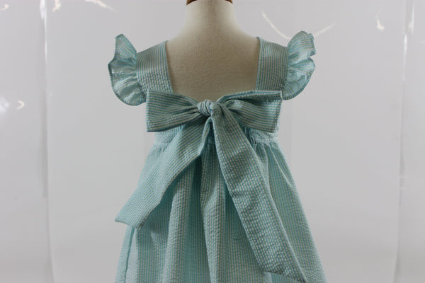 Florence Dress - mint blue stripe seer