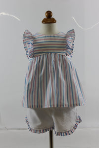 Addison Girl Ruffle Set - pink blue stripe