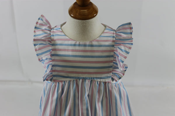 Addison Girl Ruffle Set - pink blue stripe