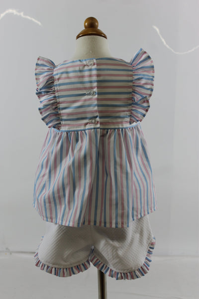 Addison Girl Ruffle Set - pink blue stripe