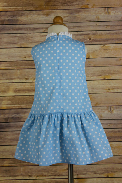 Drop Waist Dress - Blue with white dot