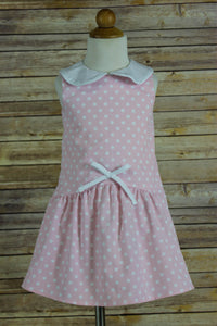 drop waist dress - pink with white dot