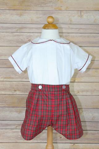 Aden Button on short - Red Red  Plaid