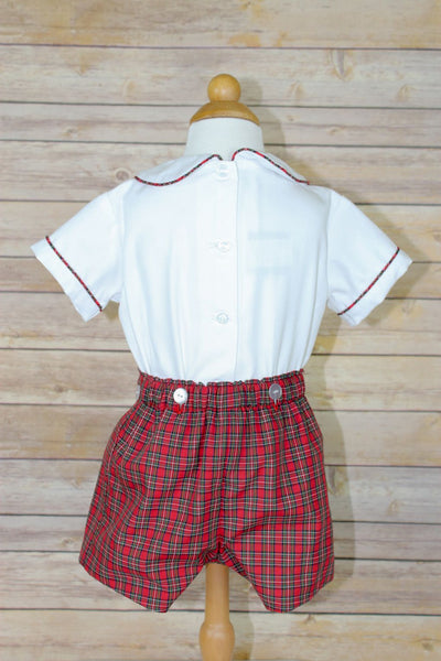 Aden Button on short - Red Red  Plaid