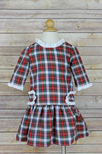 Jenny Dress with Tab - Red White Plaid